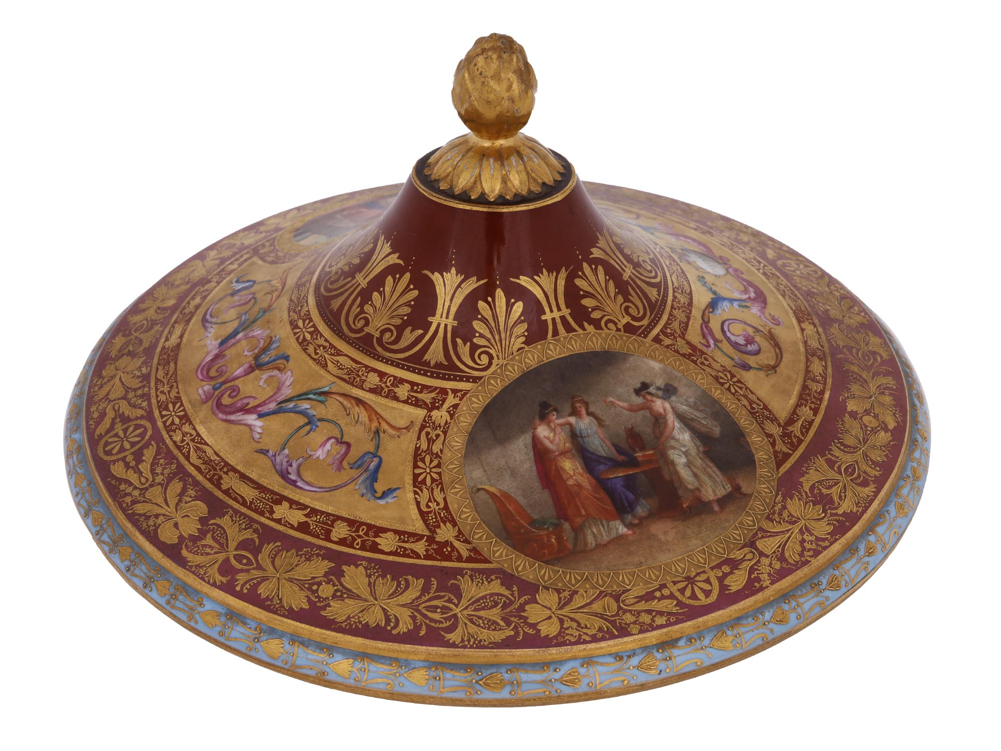 ANTIQUE NEO CLASSICAL GILT AND RED PORCELAIN LID PIC-0